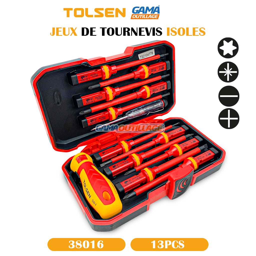 38016-GAMAOUTILLAGE-CNC JEUX DE TOURNEVIS ISOLES 13PCS TOLSEN