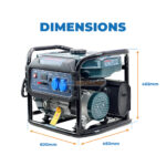 Dimensions du générateur HONESTPRO 4000W : 600 mm de large, 460 mm de profondeur et 465 mm de hauteur affichées avec flèches
