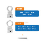 Douilles Torx E10 à E18 et douilles 6 pans T12 de 12 à 19 mm, pour clé tendeur de courroie d'alternateur
