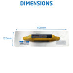 Dimensions de la lisseuse inox DEKOR : 400 mm de longueur et 120 mm de largeur.