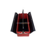 Intérieur de la caisse à outils métallique ouverte avec compartiments visibles