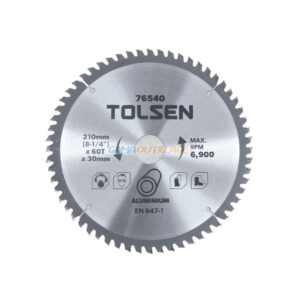 Disque carbure aluminium Tolsen 76540 Ø210mm 60 dents alésage 30mm pour coupe aluminium PVC métaux légers